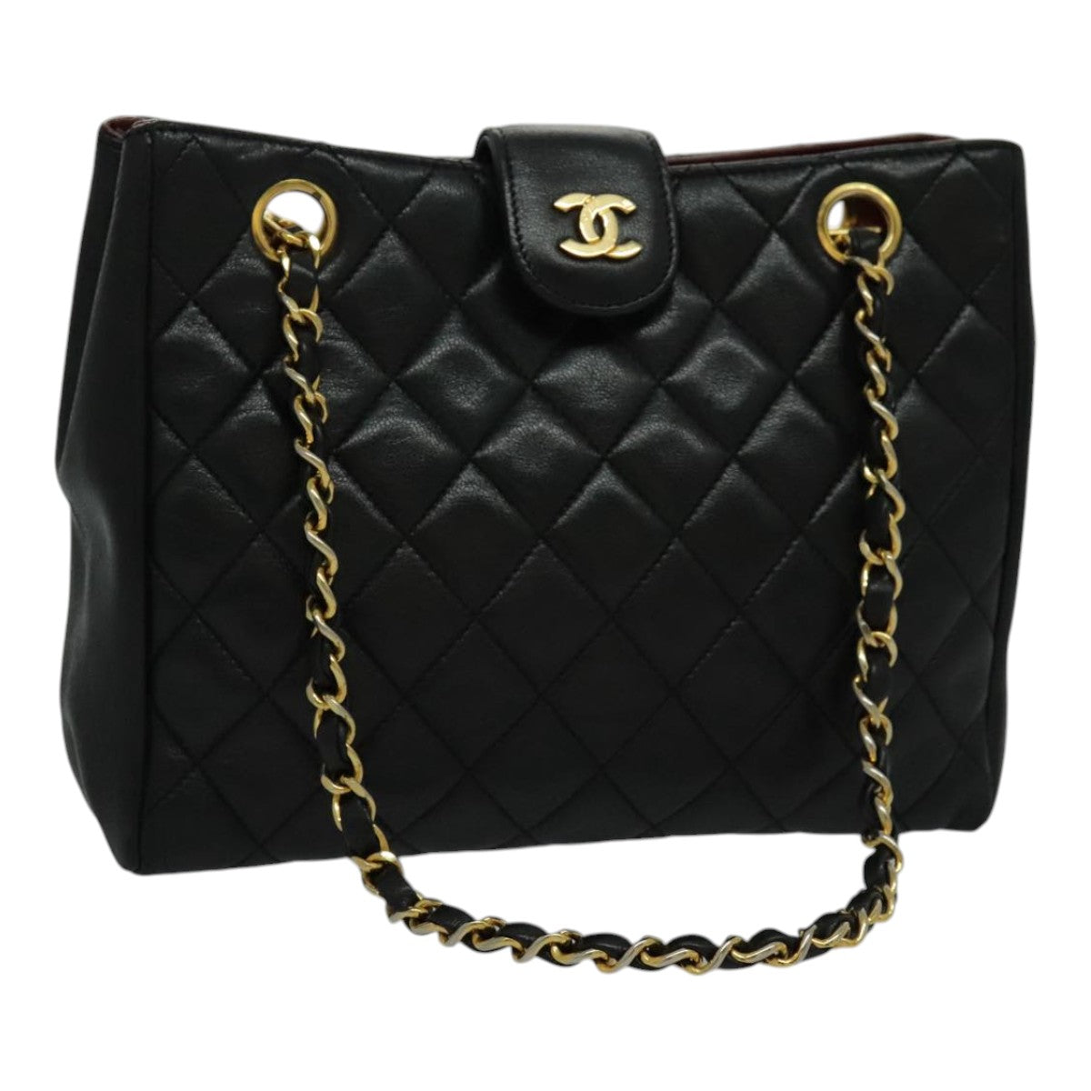 CHANEL Matelasse Chain Shoulder Bag Lamb Skin Black Gold CC Auth yk15615M