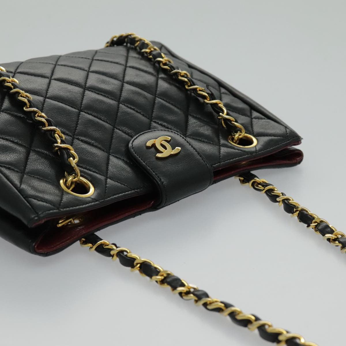 CHANEL Matelasse Chain Shoulder Bag Lamb Skin Black Gold CC Auth yk15615M