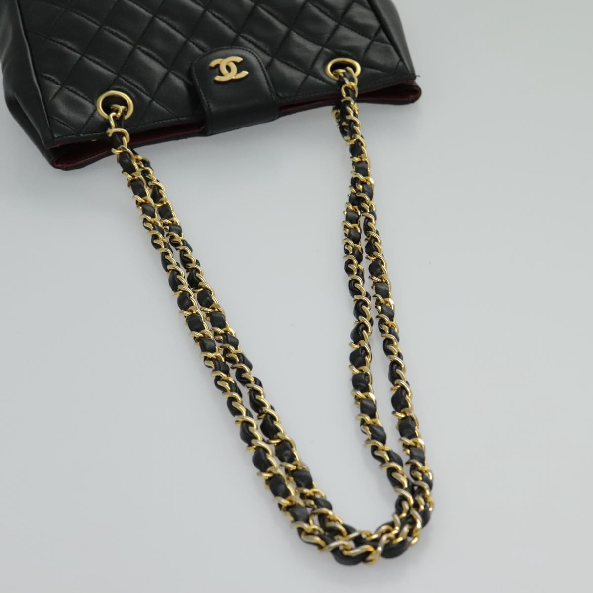 CHANEL Matelasse Chain Shoulder Bag Lamb Skin Black Gold CC Auth yk15615M