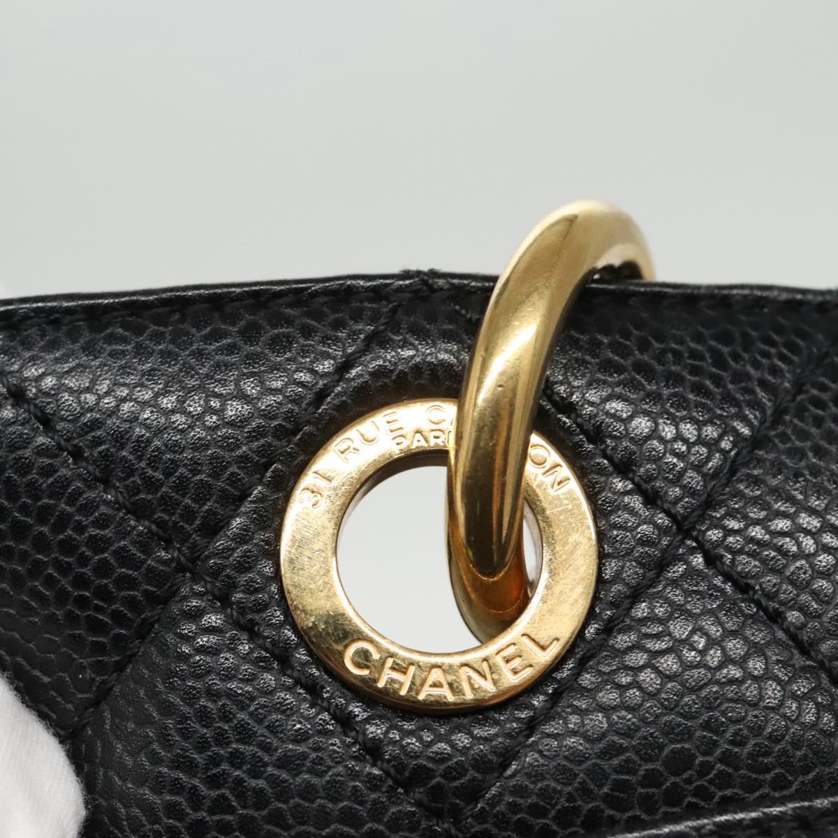 CHANEL Matelasse Chain Tote Bag Caviar Skin GST Black CC Auth yk15656M