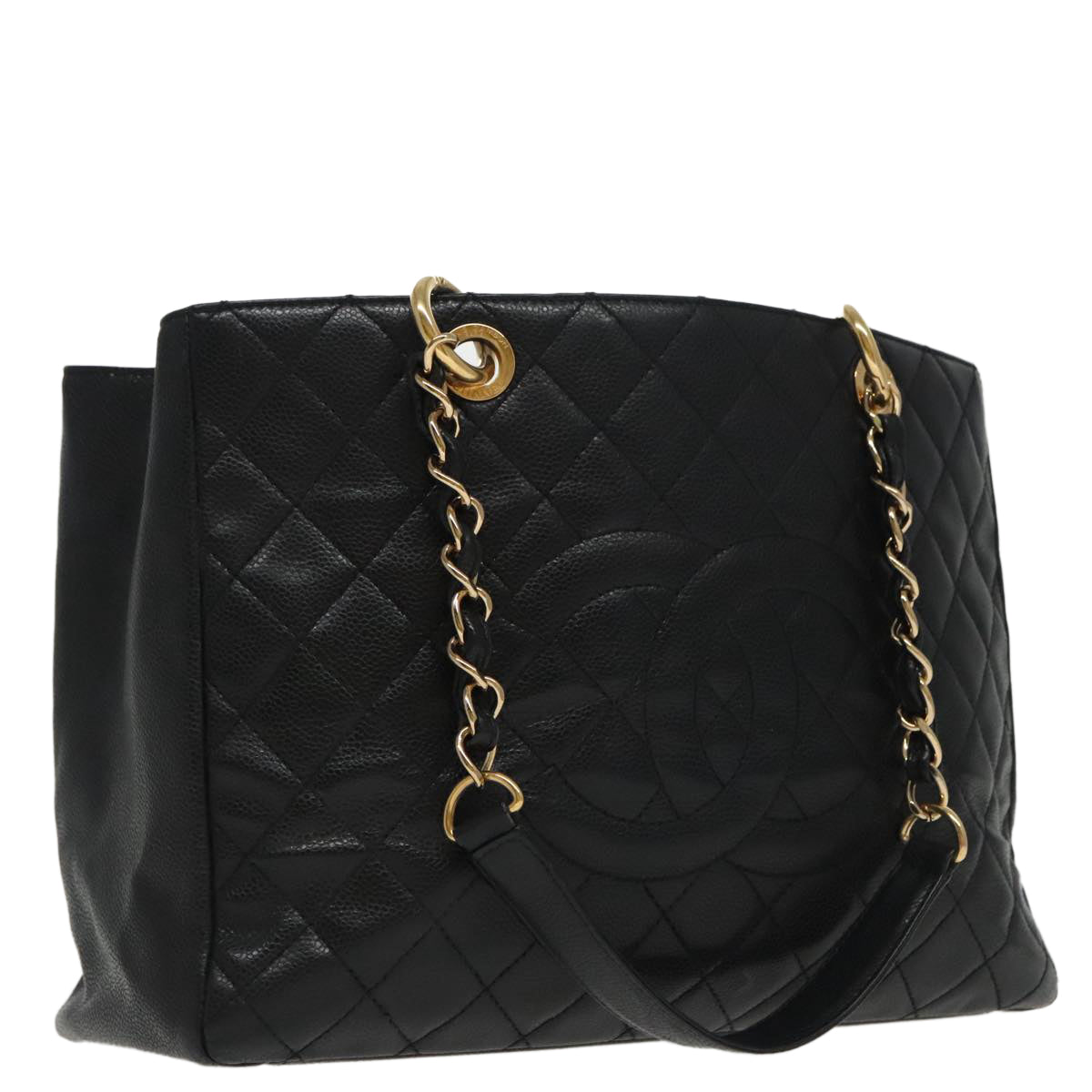CHANEL Matelasse Chain Tote Bag Caviar Skin GST Black CC Auth yk15656M
