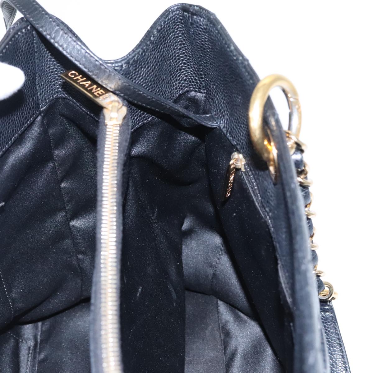 CHANEL Matelasse Chain Tote Bag Caviar Skin GST Black CC Auth yk15656M