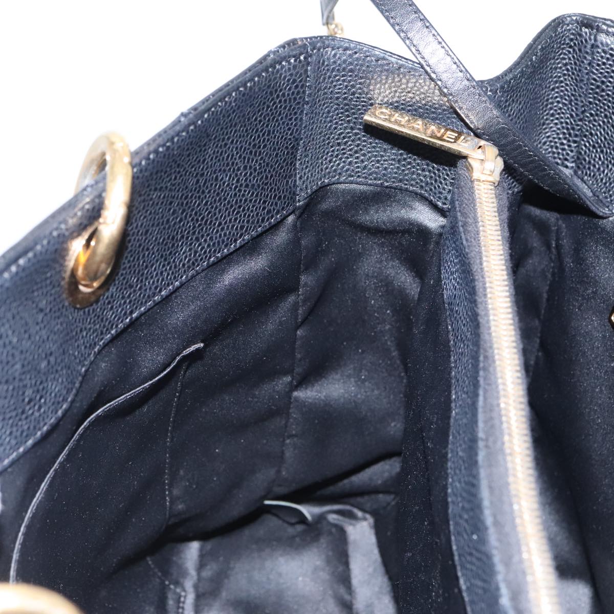 CHANEL Matelasse Chain Tote Bag Caviar Skin GST Black CC Auth yk15656M