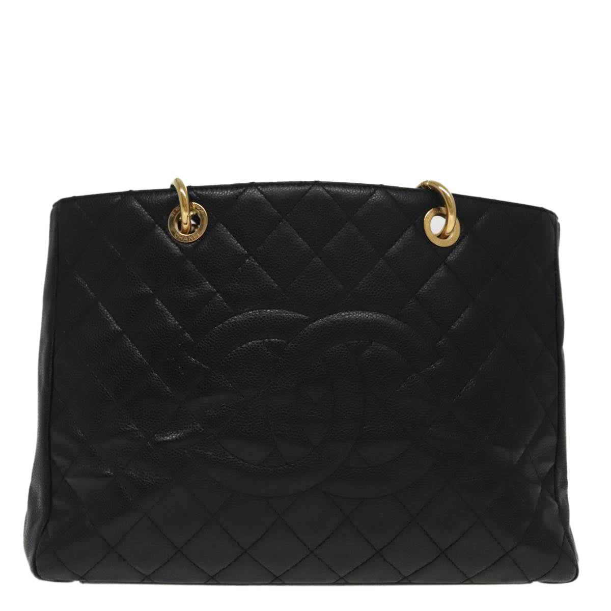 CHANEL Matelasse Chain Tote Bag Caviar Skin GST Black CC Auth yk15656M