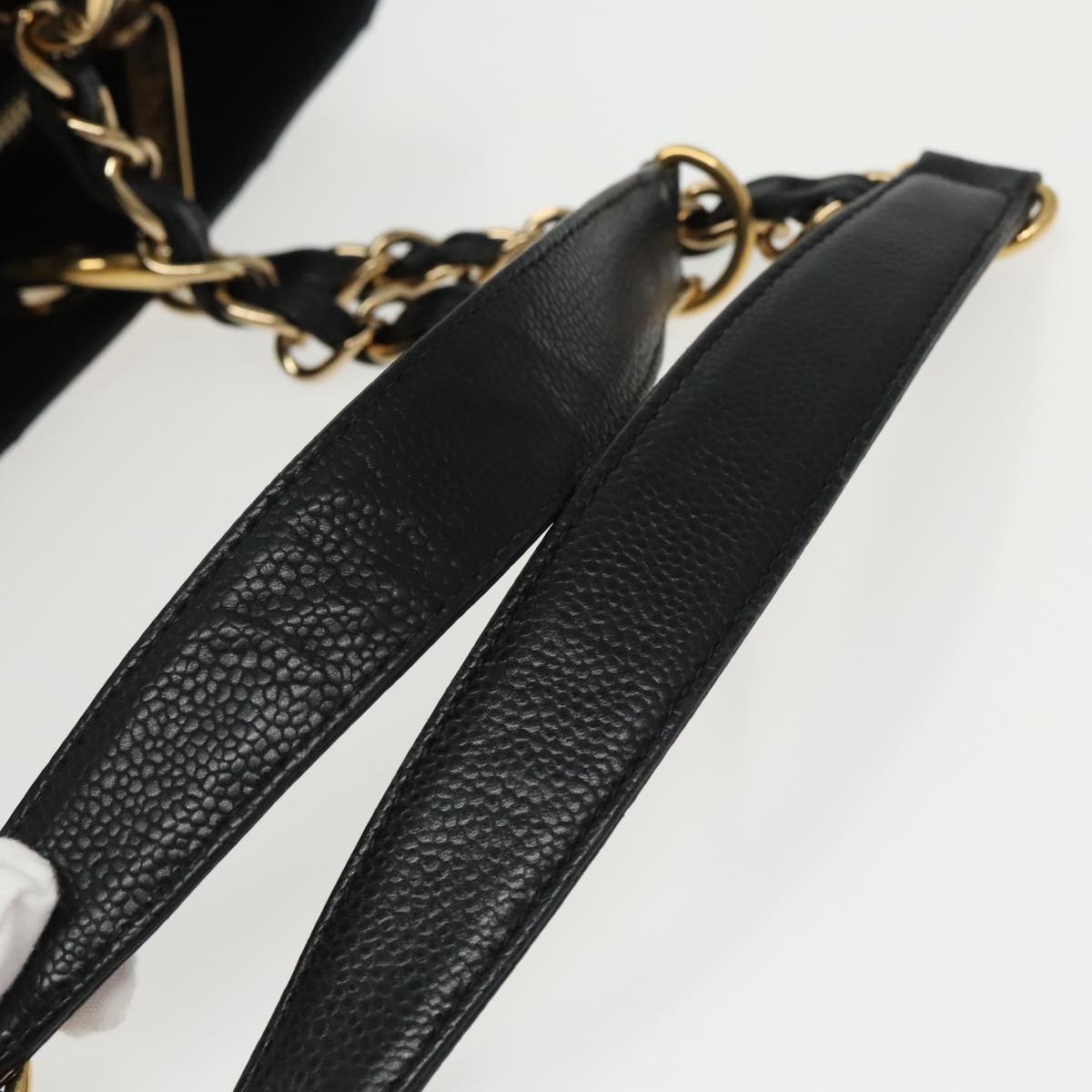 CHANEL Matelasse Chain Tote Bag Caviar Skin GST Black CC Auth yk15656M