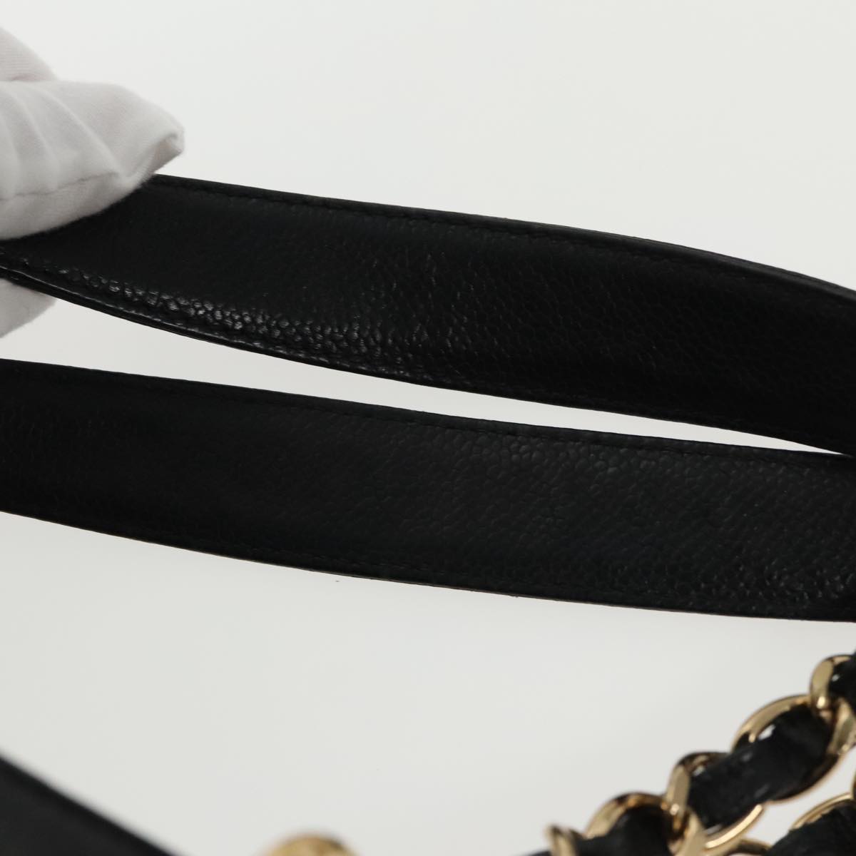 CHANEL Matelasse Chain Tote Bag Caviar Skin GST Black CC Auth yk15656M