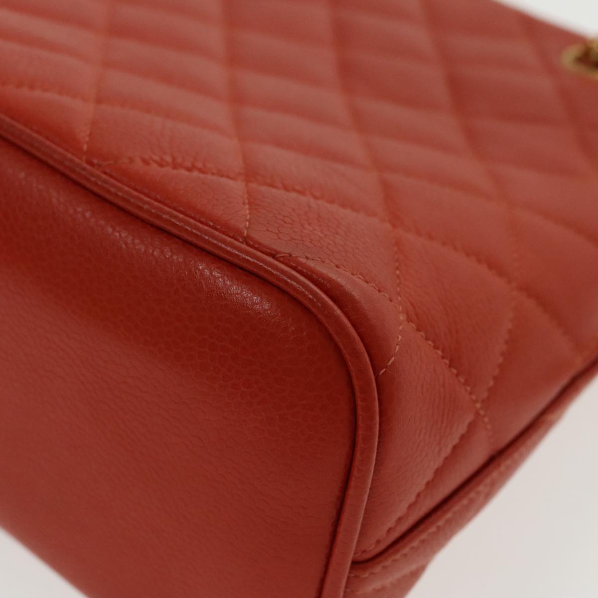 CHANEL Matelasse Chain Shoulder Bag Caviar Skin Orange Gold CC Auth yk15664V