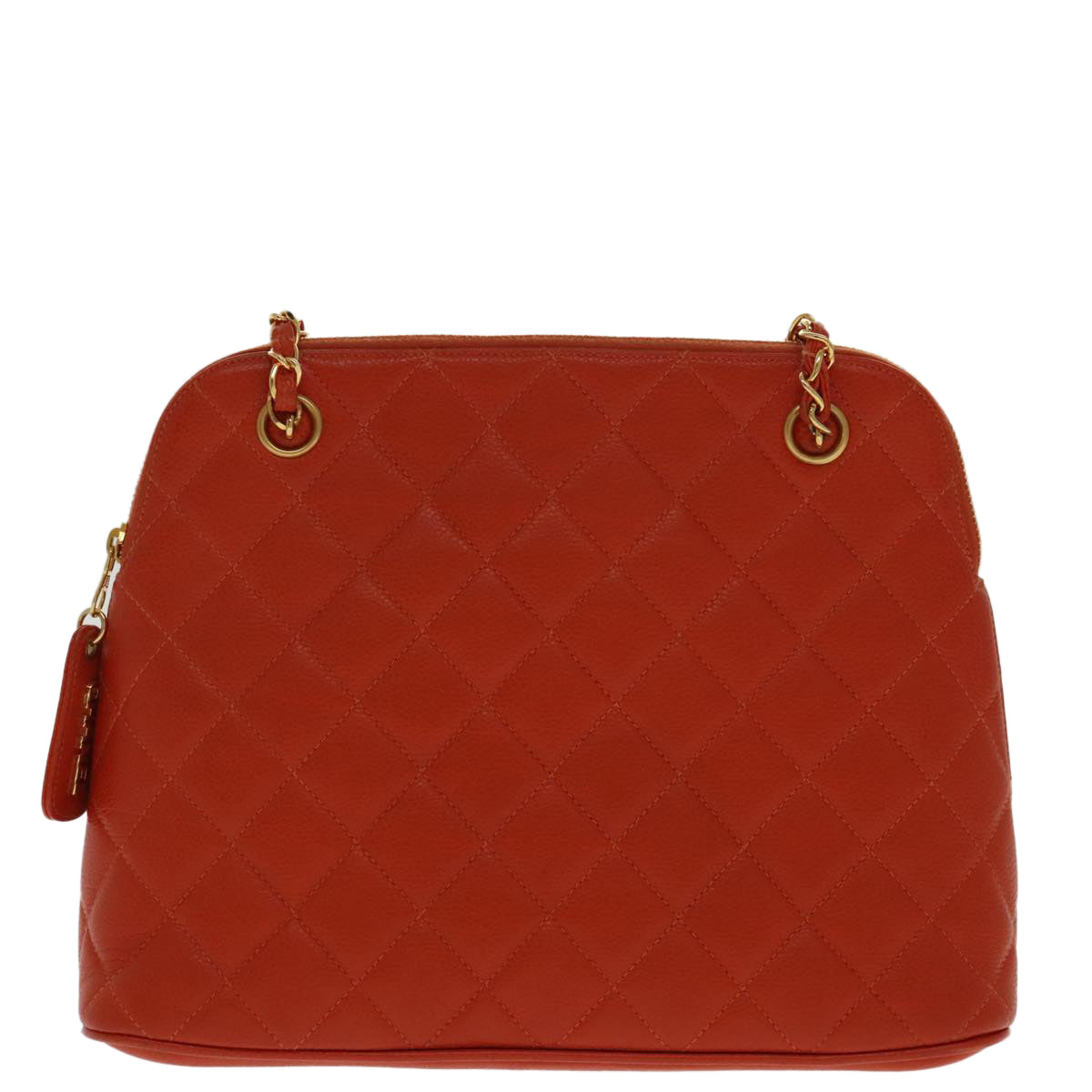 CHANEL Matelasse Chain Shoulder Bag Caviar Skin Orange Gold CC Auth yk15664V