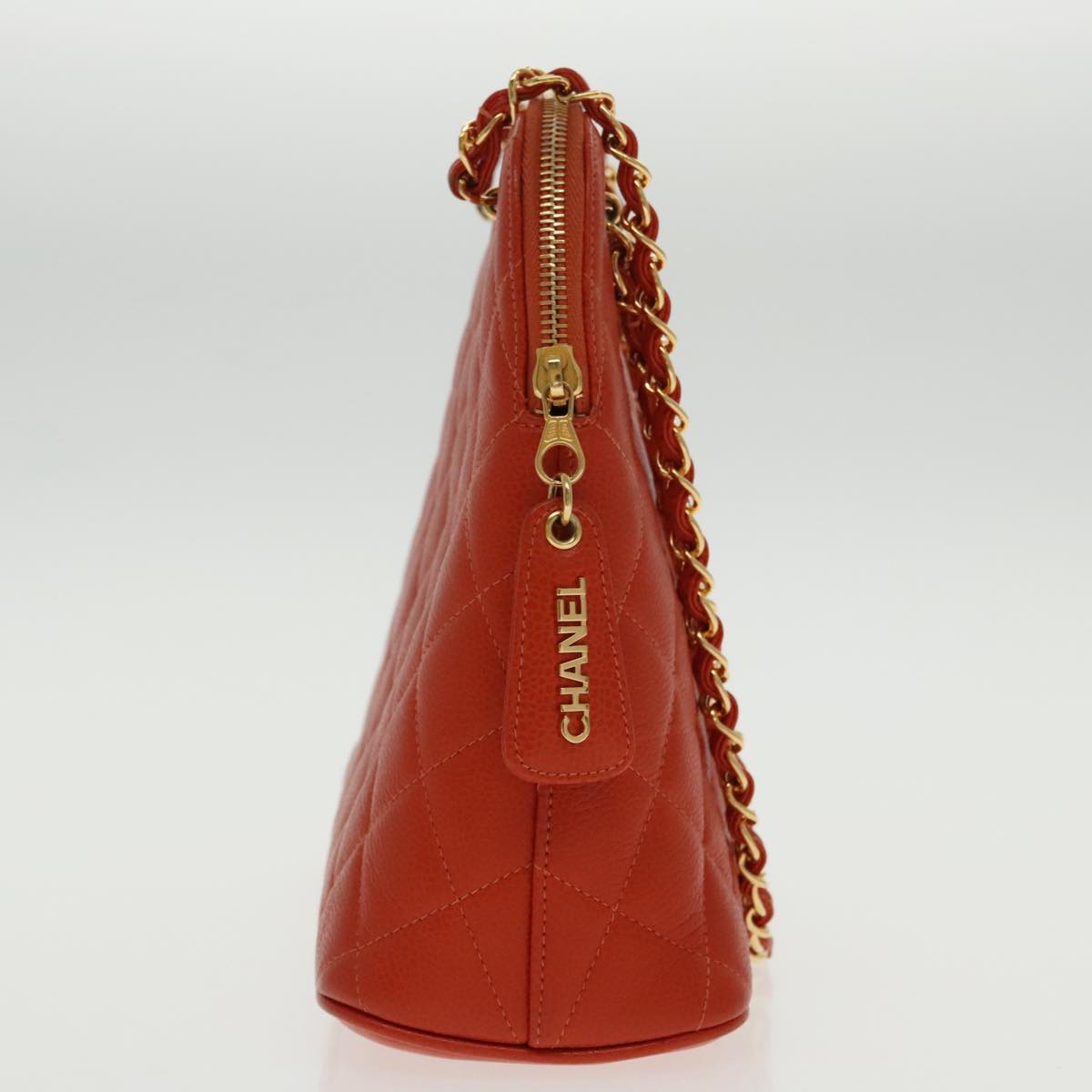 CHANEL Matelasse Chain Shoulder Bag Caviar Skin Orange Gold CC Auth yk15664V