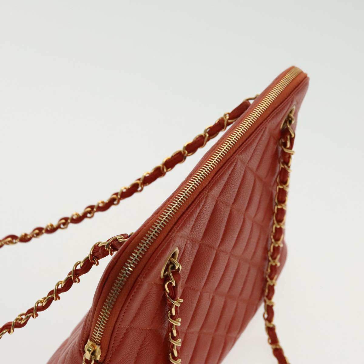 CHANEL Matelasse Chain Shoulder Bag Caviar Skin Orange Gold CC Auth yk15664V