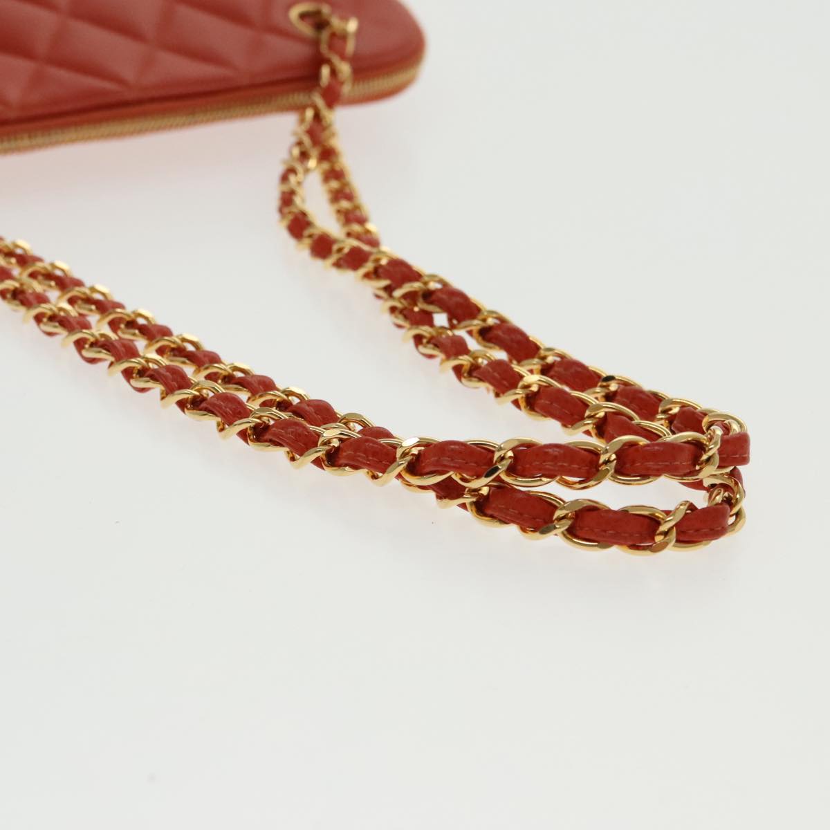 CHANEL Matelasse Chain Shoulder Bag Caviar Skin Orange Gold CC Auth yk15664V