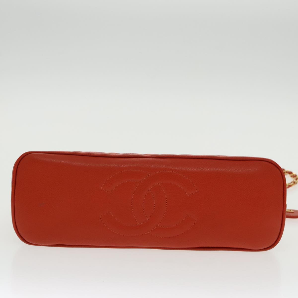 CHANEL Matelasse Chain Shoulder Bag Caviar Skin Orange Gold CC Auth yk15664V