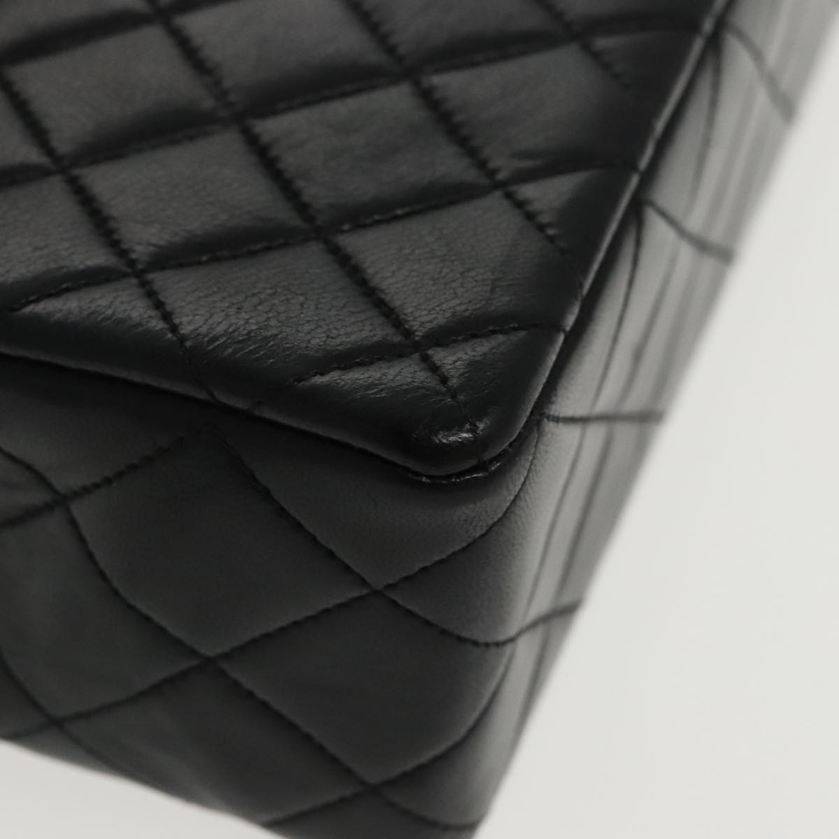 CHANEL Matelasse Turn Lock Chain Hand Bag Lamb Skin Black Gold CC Auth yk15738AV