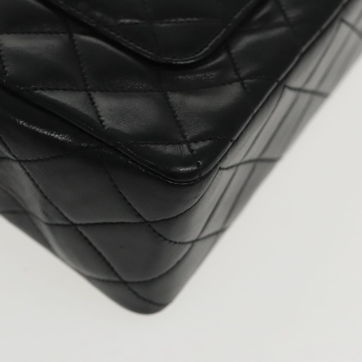 CHANEL Matelasse Turn Lock Chain Hand Bag Lamb Skin Black Gold CC Auth yk15738AV