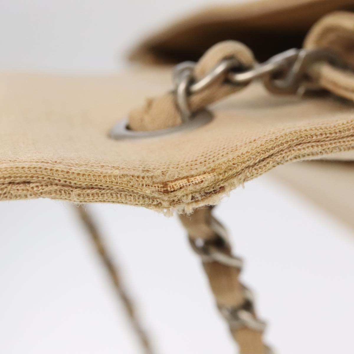 CHANEL Matelasse Chain Shoulder Bag Cotton Beige CC Auth yk15878