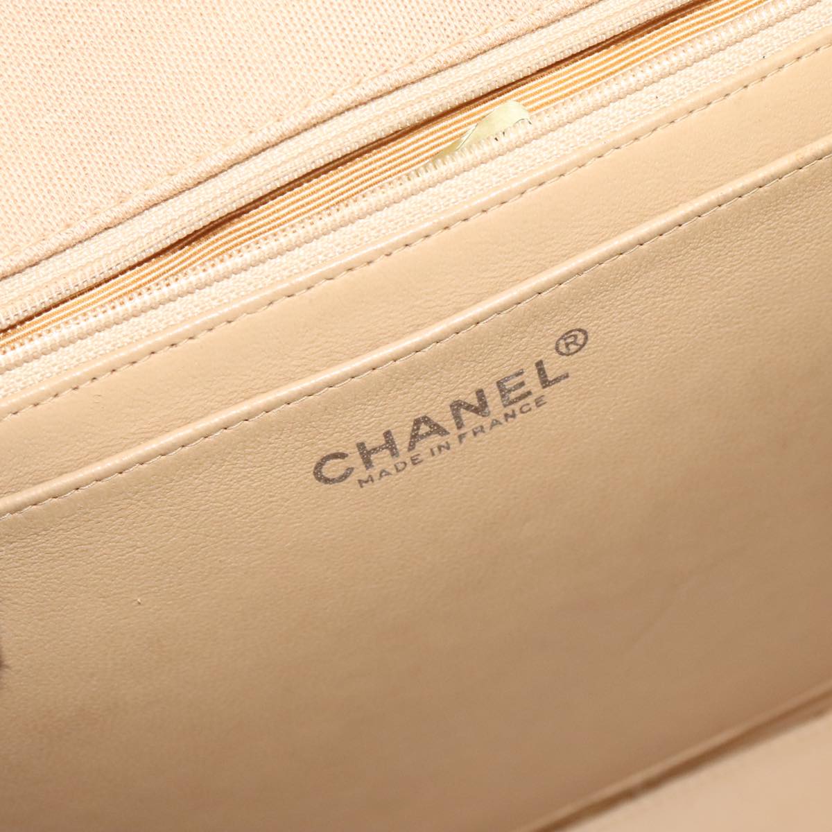 CHANEL Matelasse Chain Shoulder Bag Cotton Beige CC Auth yk15878