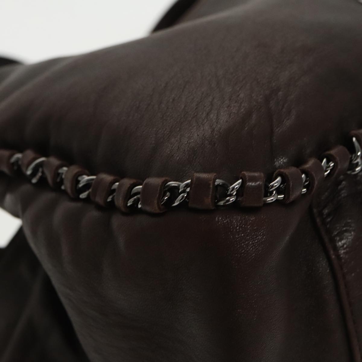 CHANEL Chain Hand Bag Lamb Skin Brown CC Auth yk15907AM