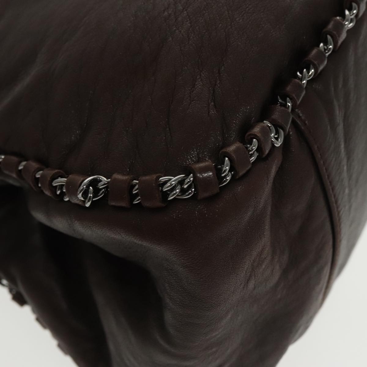 CHANEL Chain Hand Bag Lamb Skin Brown CC Auth yk15907AM