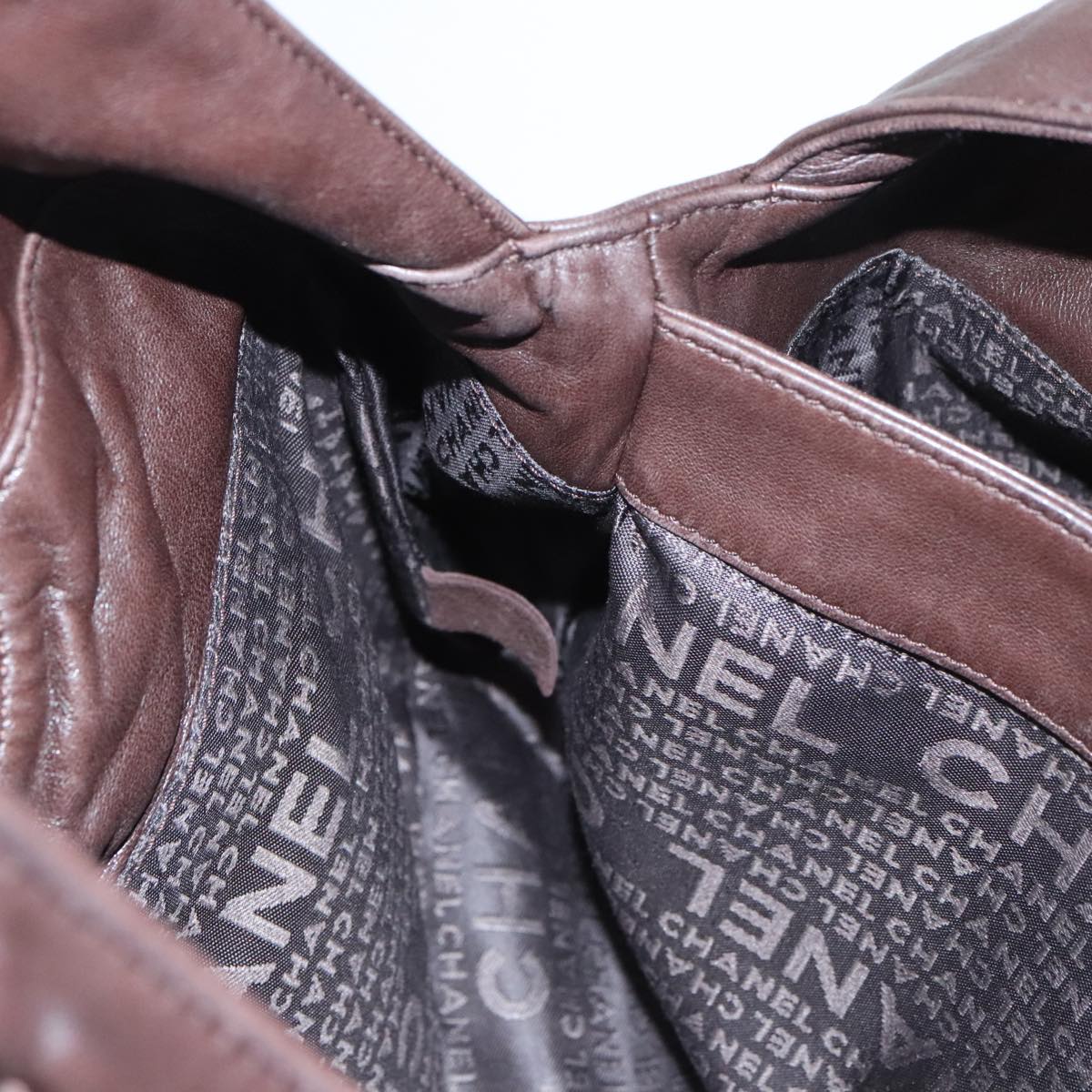 CHANEL Chain Hand Bag Lamb Skin Brown CC Auth yk15907AM