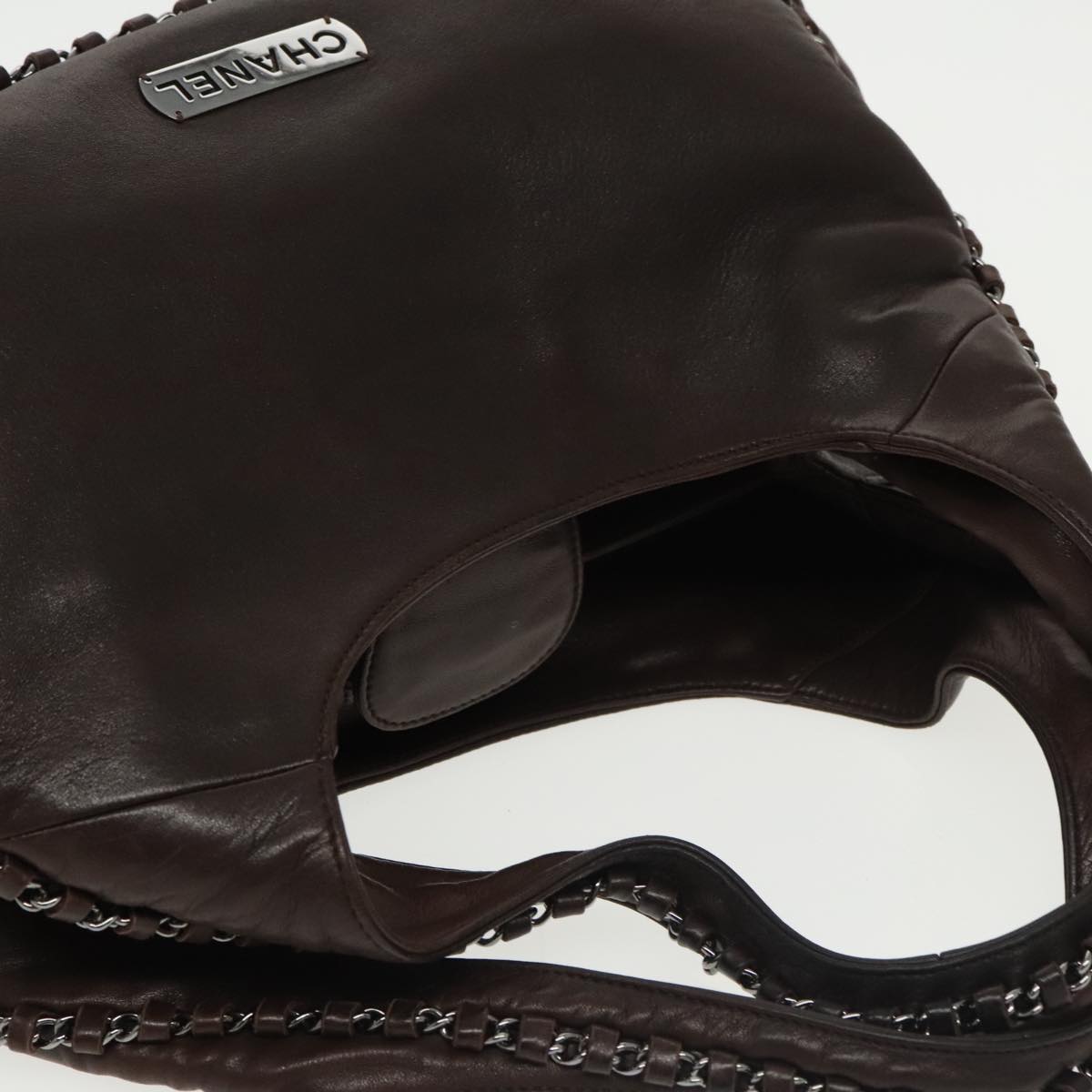 CHANEL Chain Hand Bag Lamb Skin Brown CC Auth yk15907AM