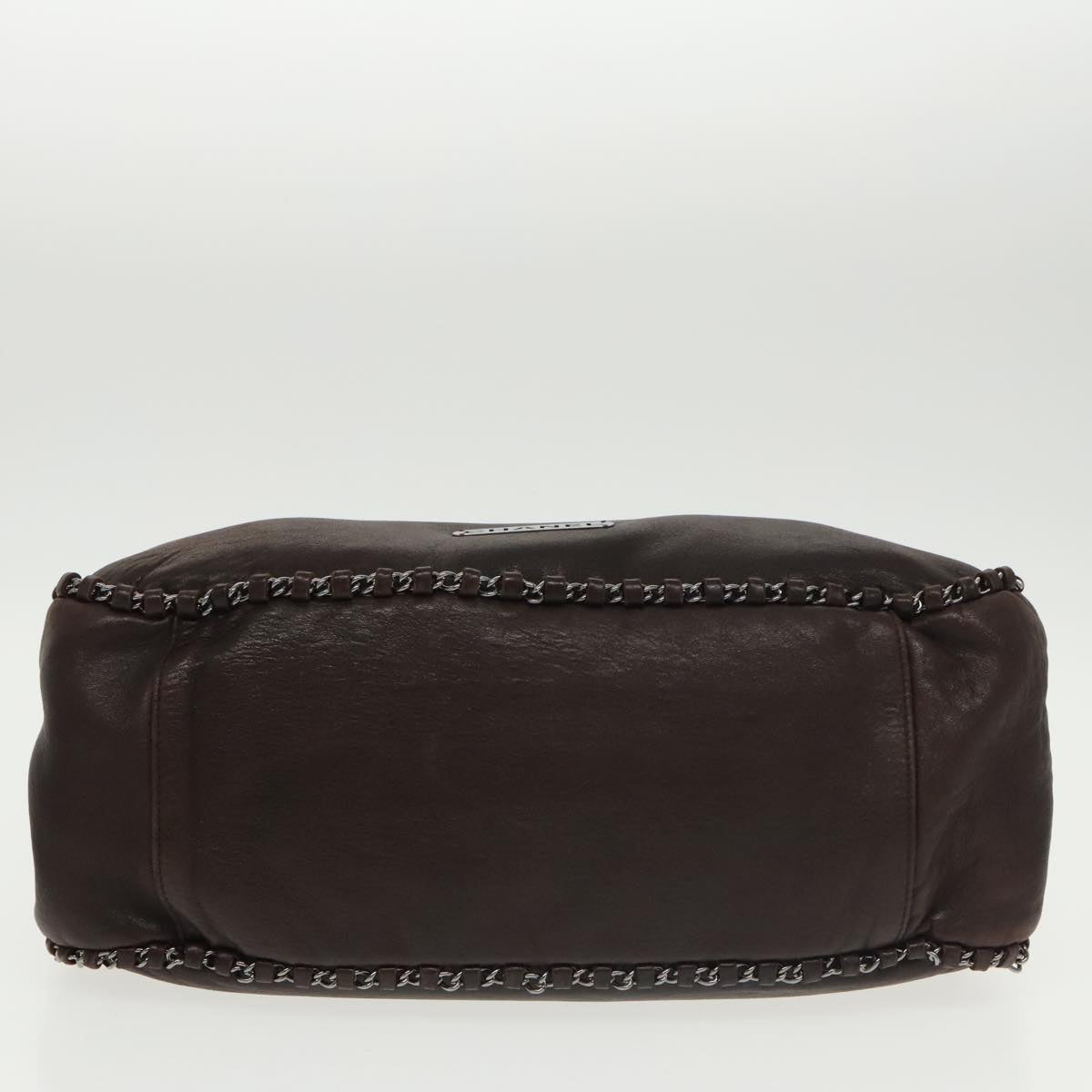 CHANEL Chain Hand Bag Lamb Skin Brown CC Auth yk15907AM
