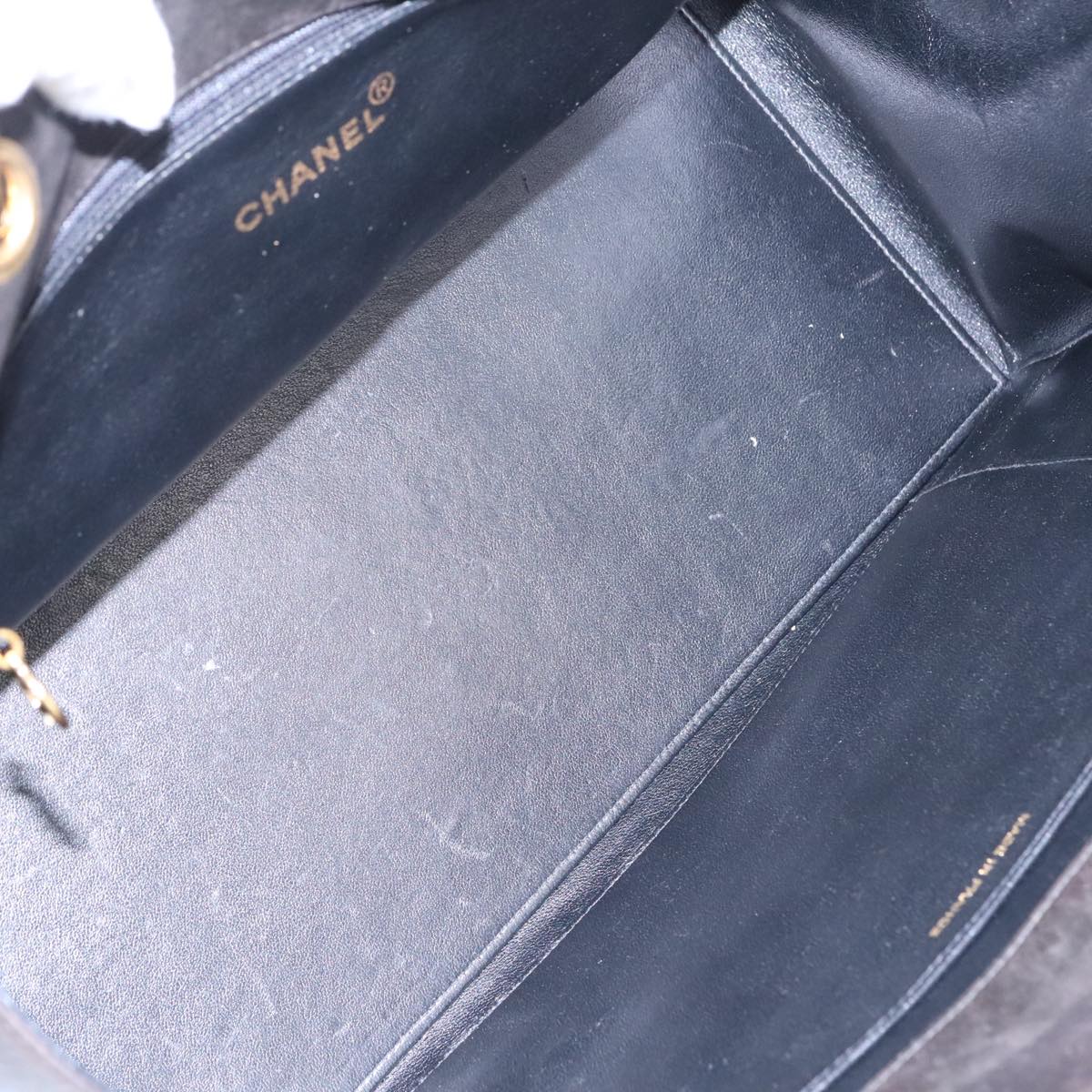 CHANEL Matelasse Chain Hand Bag Lamb Skin Black Gold CC Auth yk15908V