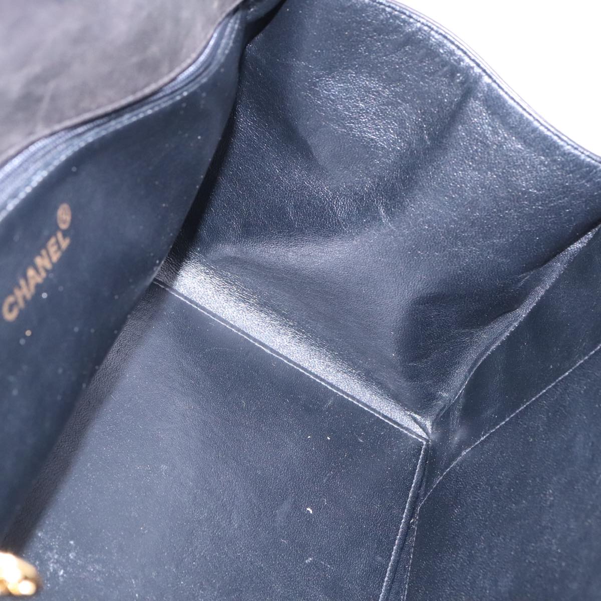 CHANEL Matelasse Chain Hand Bag Lamb Skin Black Gold CC Auth yk15908A