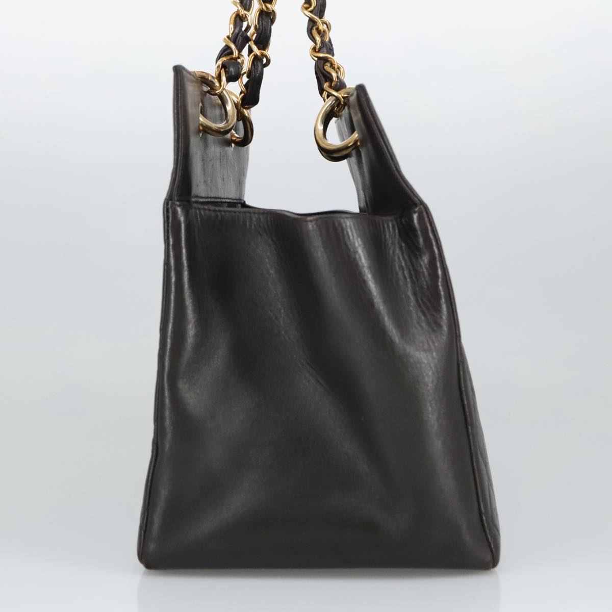 CHANEL Matelasse Chain Hand Bag Lamb Skin Black Gold CC Auth yk15908A