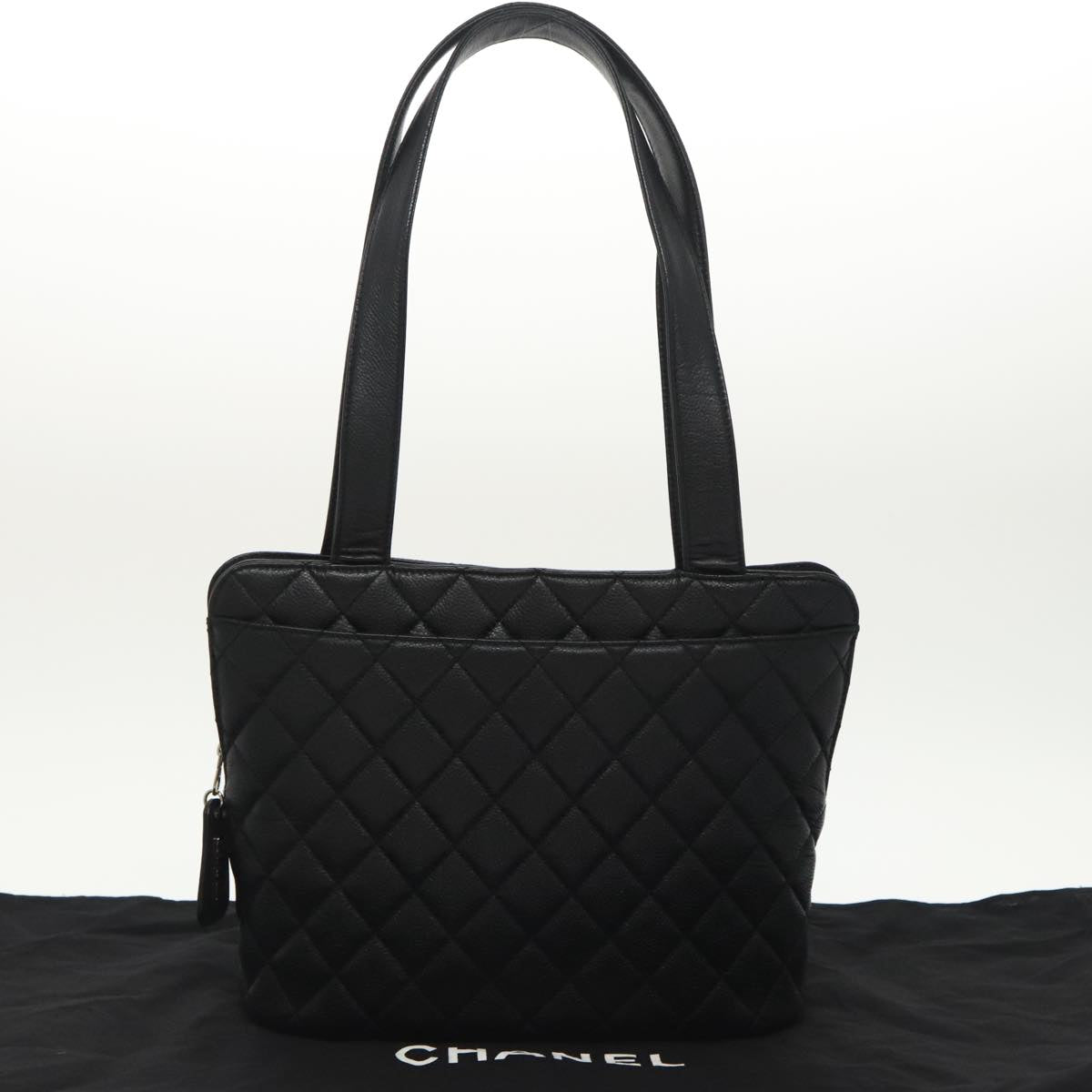 CHANEL Matelasse Tote Bag Caviar Skin Black CC Auth yk15918AV