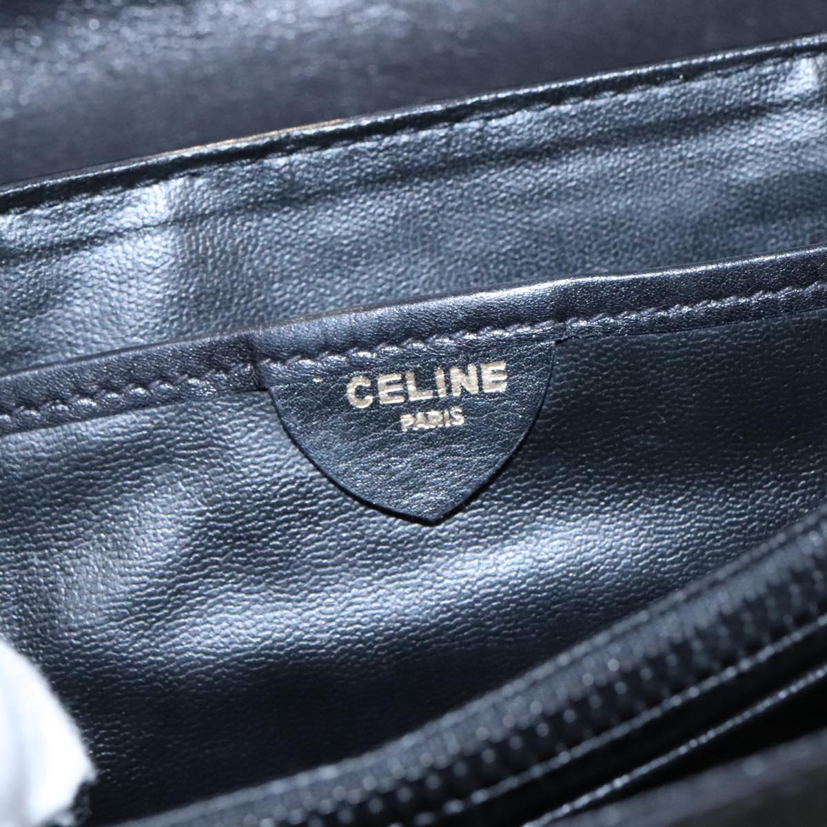 CELINE Hand Bag Leather Black Brown Gold Auth yk15986