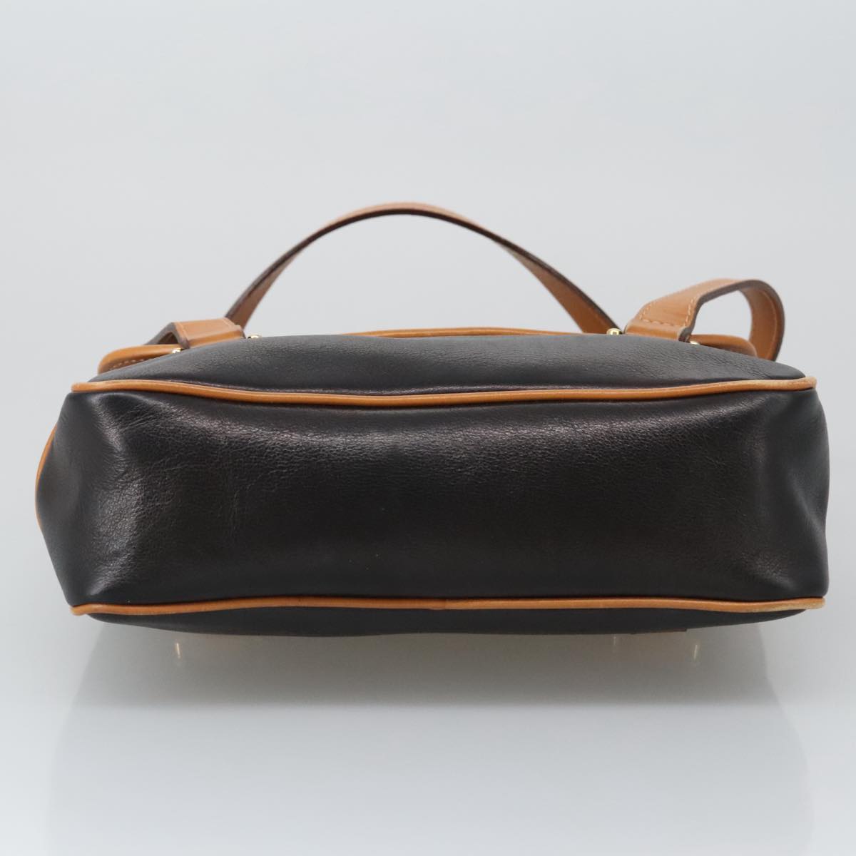 CELINE Hand Bag Leather Black Brown Gold Auth yk15986