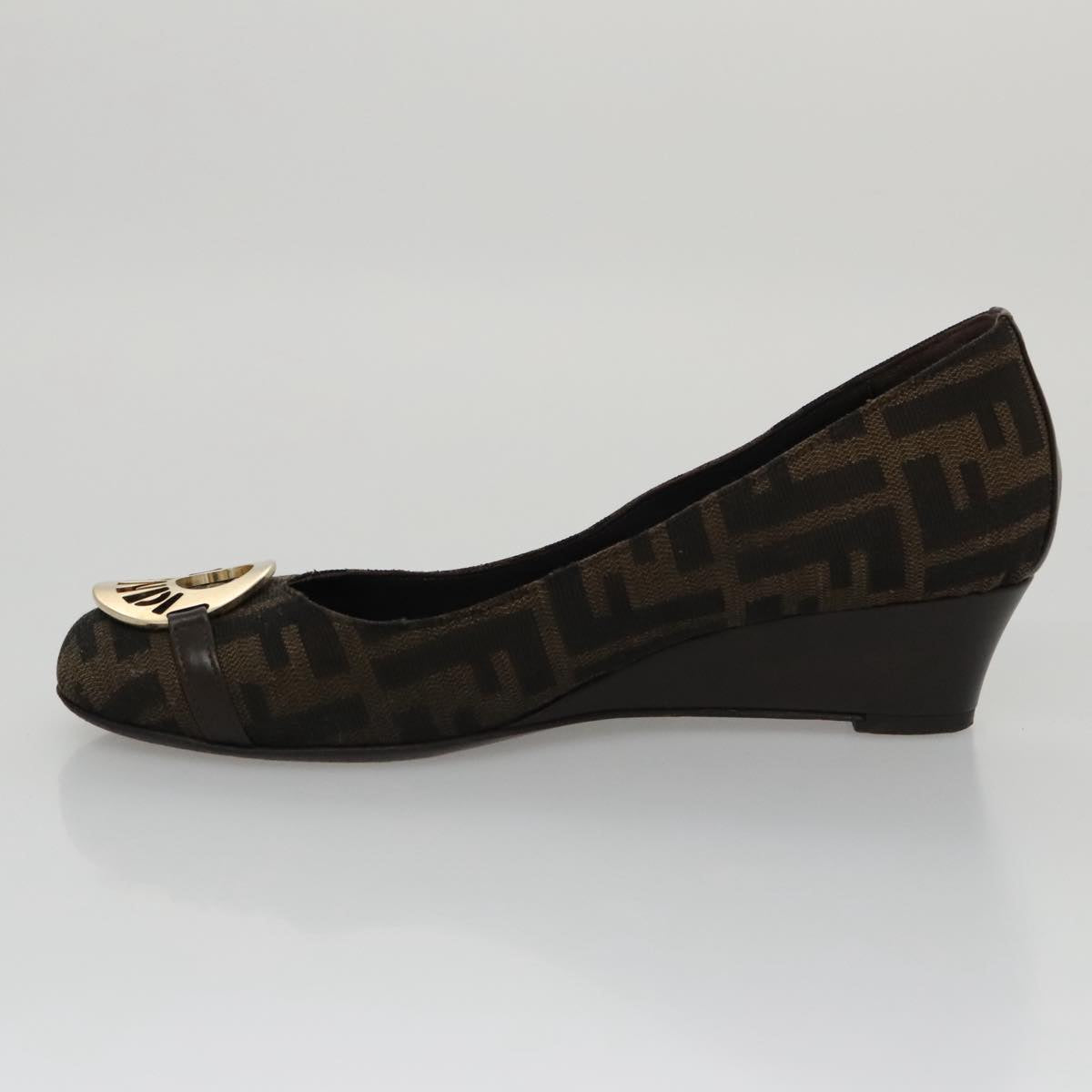 FENDI Zucca Canvas Pumps 37 pumps Brown Black Gold Auth yk16020