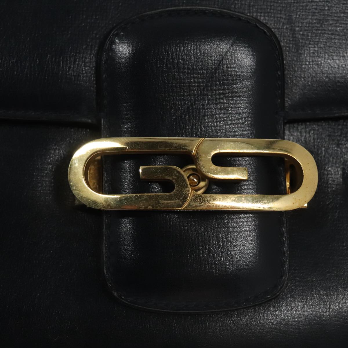 GUCCI Shoulder Bag Leather Navy Gold Auth yk16077