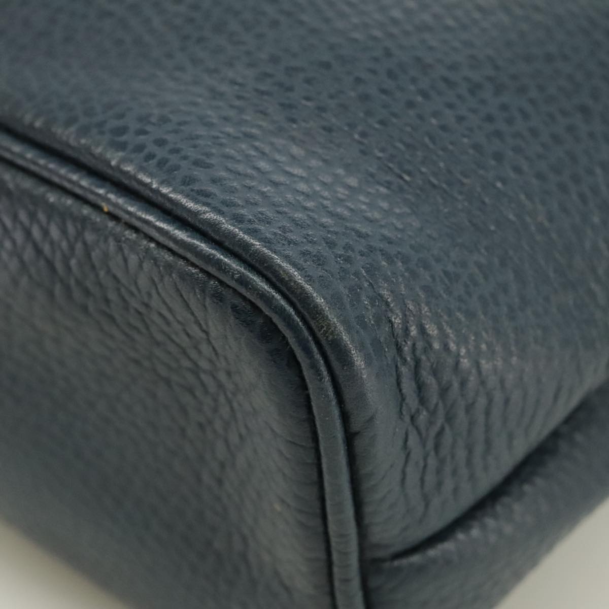 Christian Dior Hand Bag Leather Navy Gold Auth yk16078