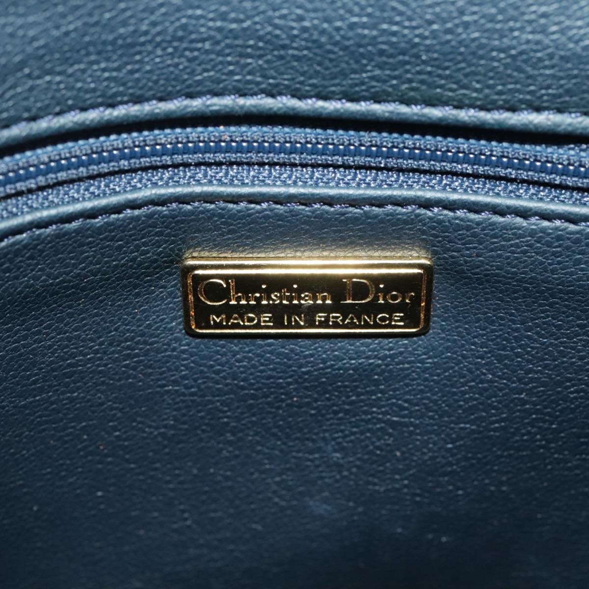 Christian Dior Hand Bag Leather Navy Gold Auth yk16078
