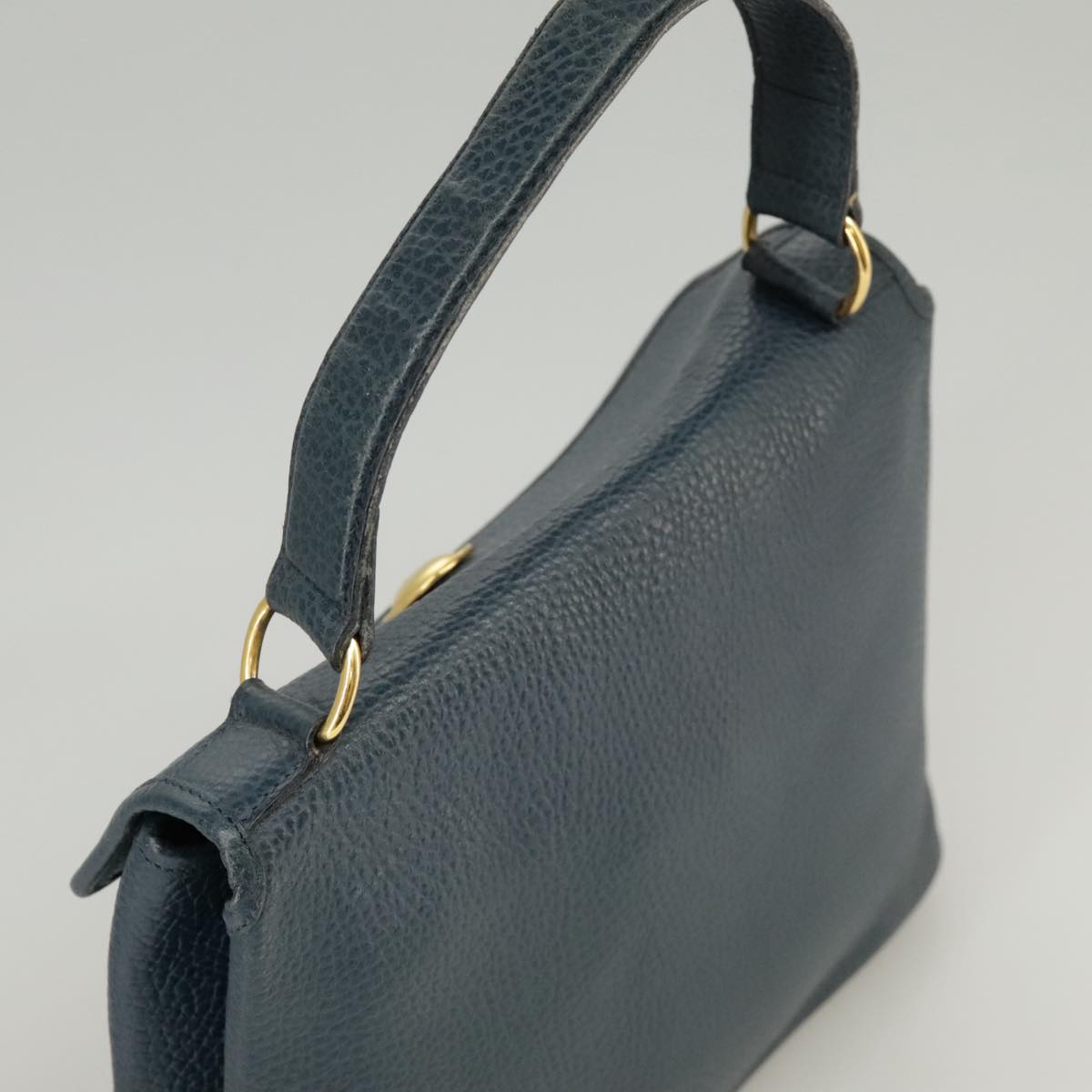Christian Dior Hand Bag Leather Navy Gold Auth yk16078