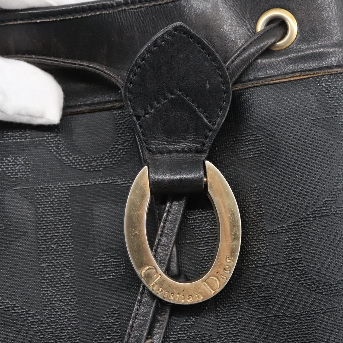 Christian Dior Trotter Canvas Shoulder Bag Black Auth yk16153