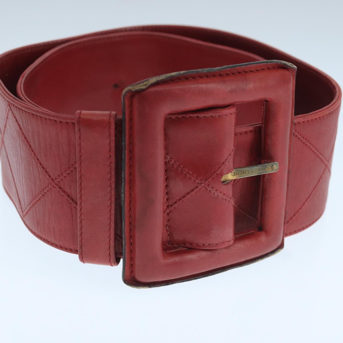 CHANEL Bicolore Belt Leather 26.4""-31.1"" Red Gold CC Auth yk16186