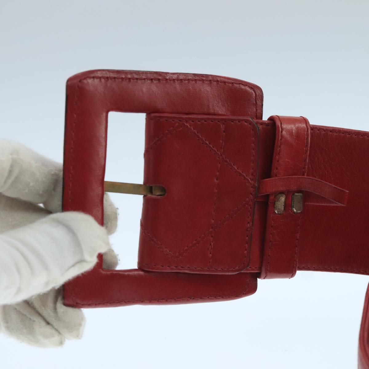 CHANEL Bicolore Belt Leather 26.4""-31.1"" Red Gold CC Auth yk16186