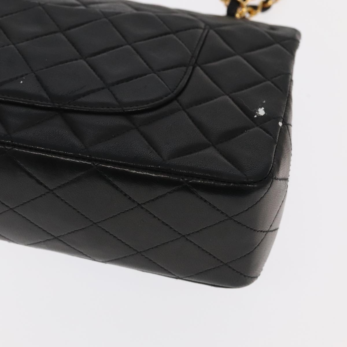 CHANEL Matelasse 25 Double Flap Hand Bag Lamb Skin Black Gold CC Auth yk16193AV