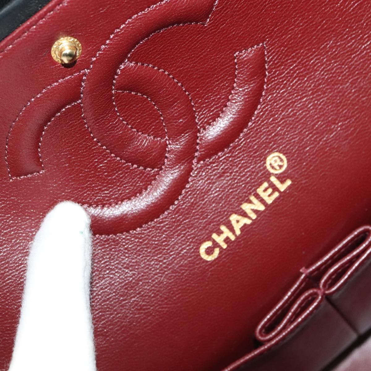 CHANEL Matelasse 25 Double Flap Hand Bag Lamb Skin Black Gold CC Auth yk16193AV