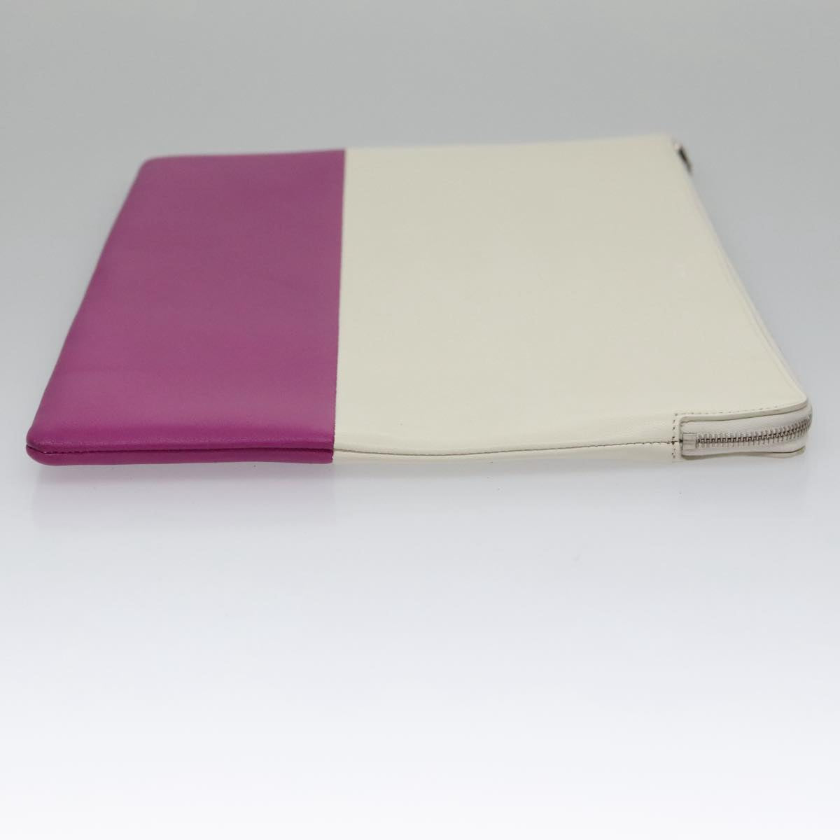 CELINE Clutch Bag Leather Purple White Silver Auth yk16218