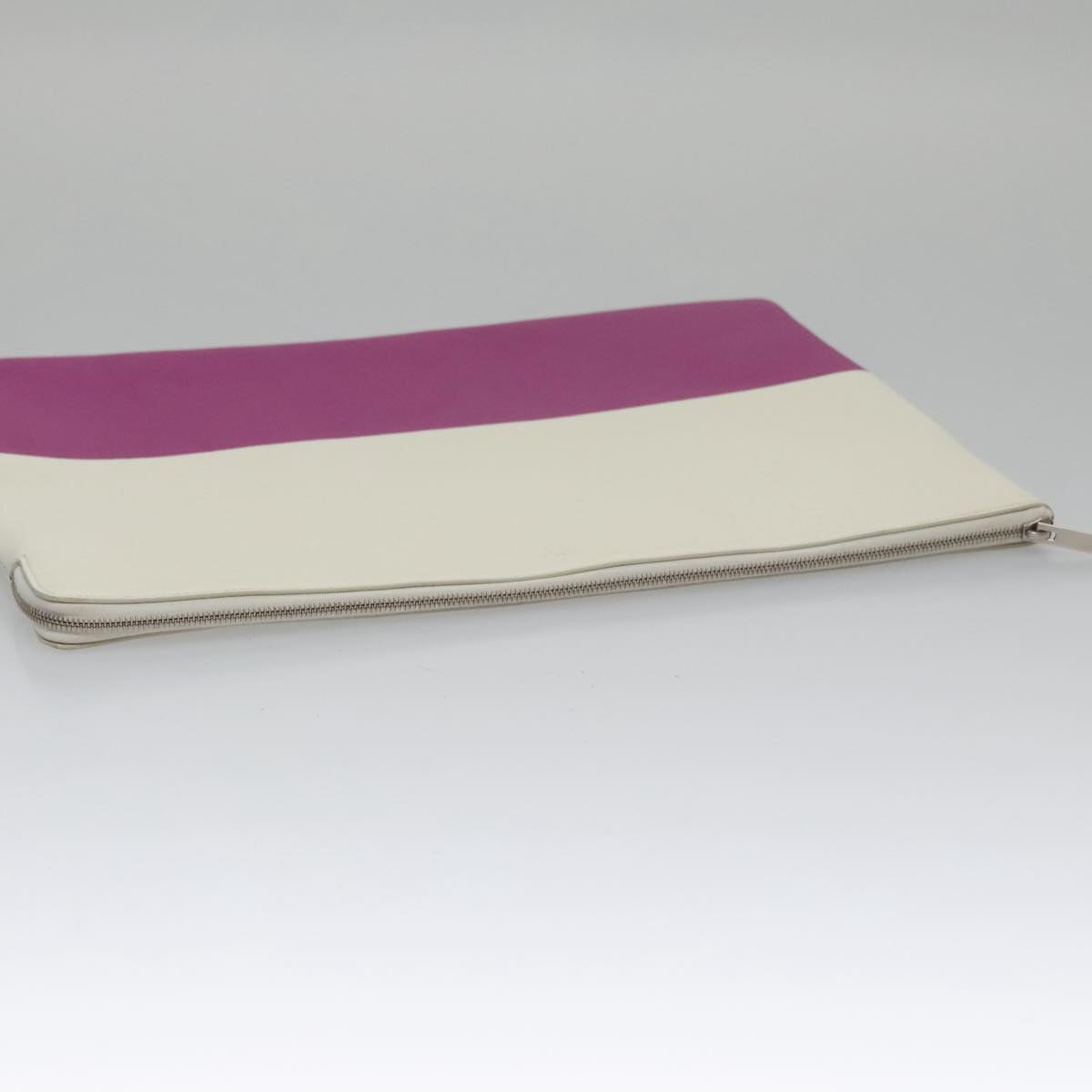 CELINE Clutch Bag Leather Purple White Silver Auth yk16218