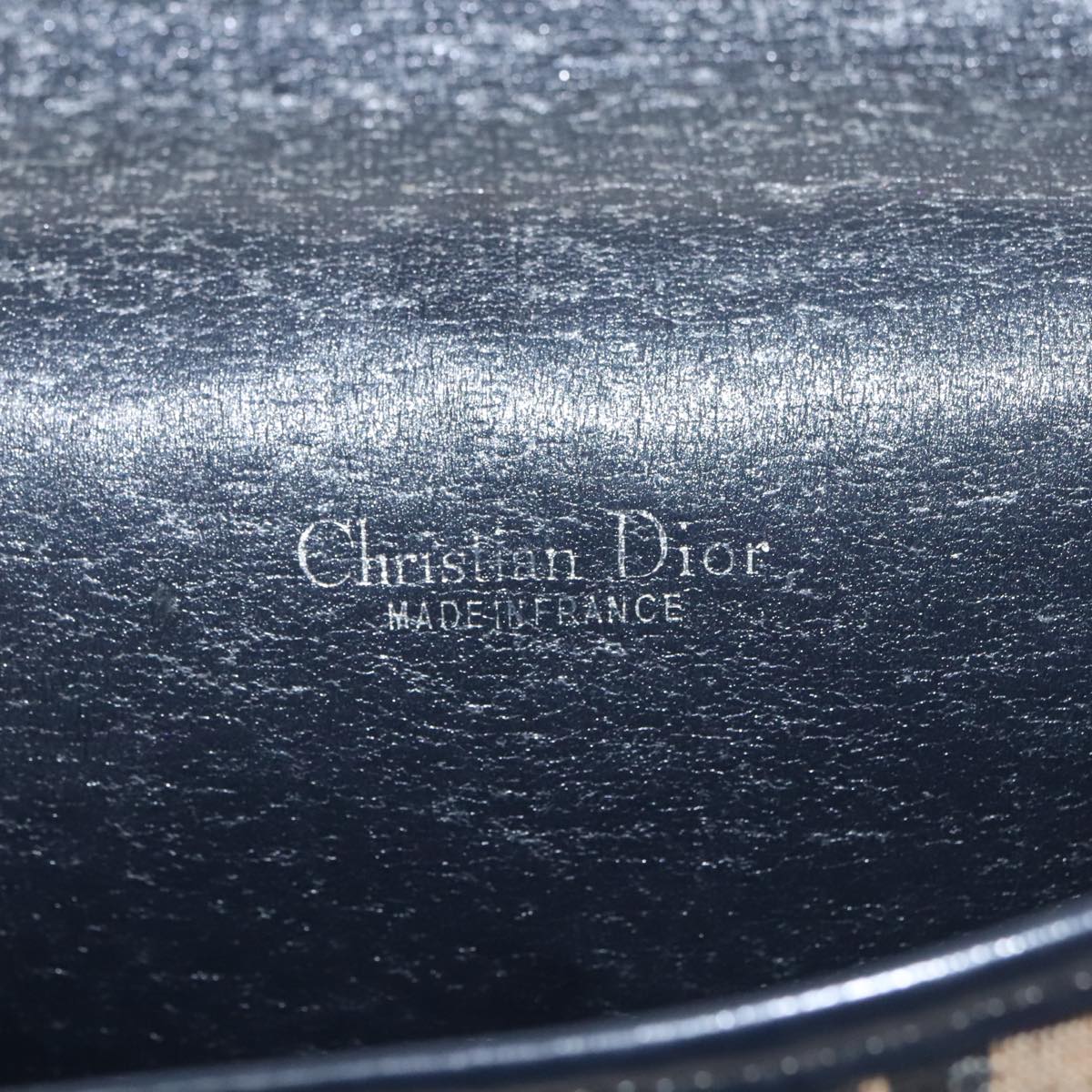 Christian Dior Trotter Canvas Hand Bag Navy Beige Gold Auth yk16224