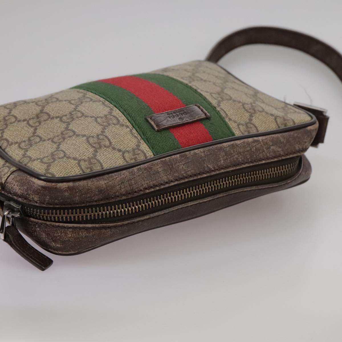 GUCCI GG Supreme Web Sherry Line Shoulder Bag Beige Silver 162910 Auth yk16237