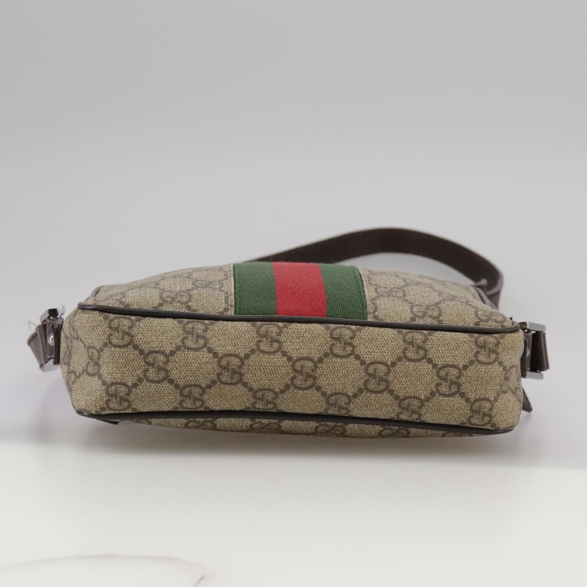 GUCCI GG Supreme Web Sherry Line Shoulder Bag Beige Silver 162910 Auth yk16237
