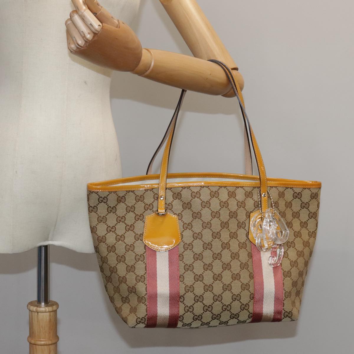 GUCCI GG Canvas Sherry Line Tote Bag Beige Gold 211971 Auth yk16245