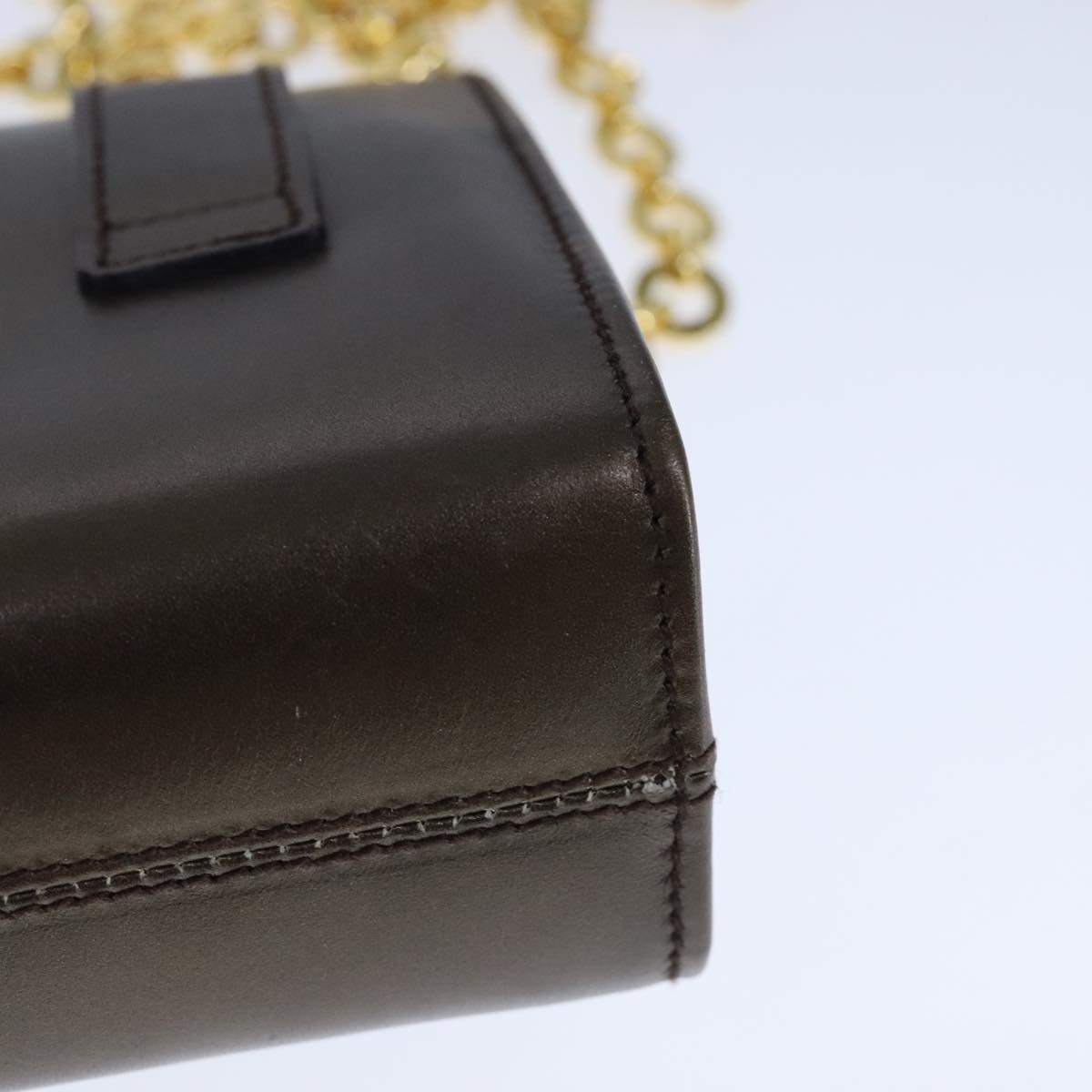 Salvatore Ferragamo Vala Chain Shoulder Bag Leather Brown Gold Auth yk16268