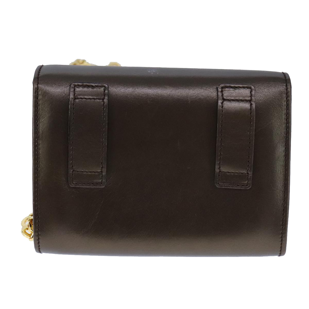 Salvatore Ferragamo Vala Chain Shoulder Bag Leather Brown Gold Auth yk16268
