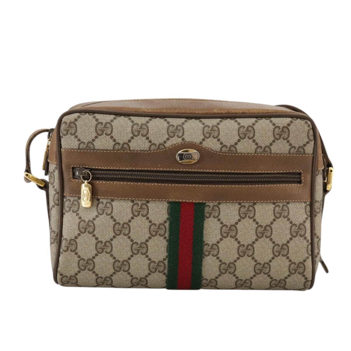 GUCCI Web Sherry Line GG Supreme Shoulder Bag PVC Beige 98 02 004 Auth yk16312